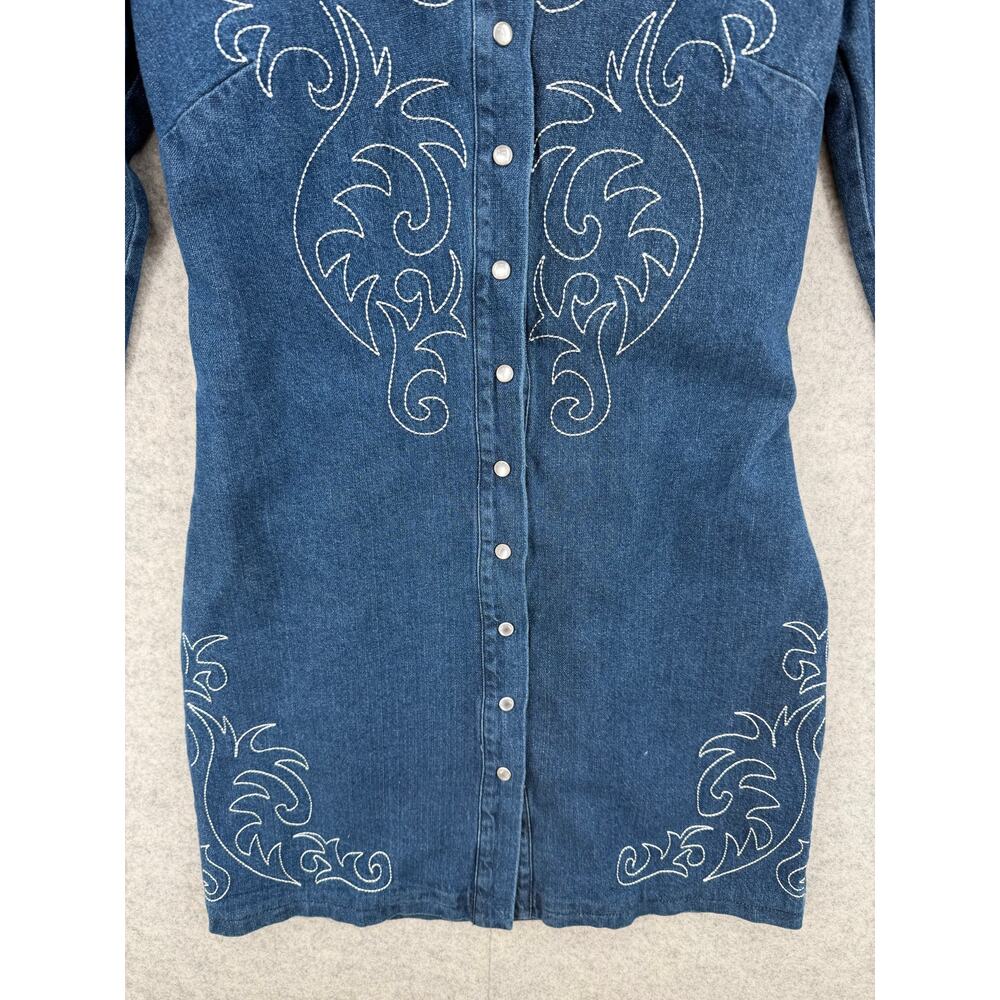 NWT Avec Les Filles Western Portrait-Neck Snap-Front Embroidered Denim Dress - Picture 10 of 11